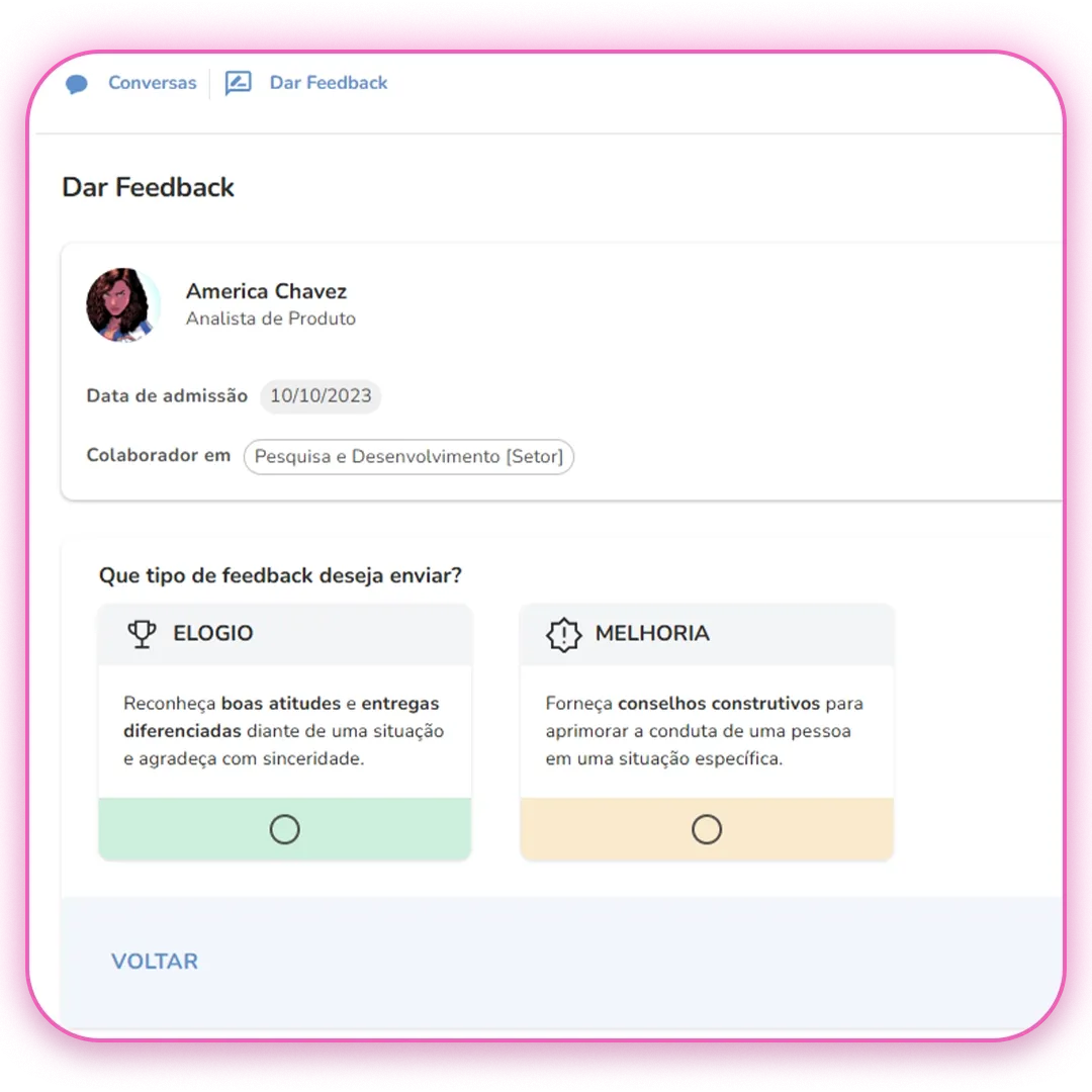 Tela do Avaliações, produto Vibe da Metadados