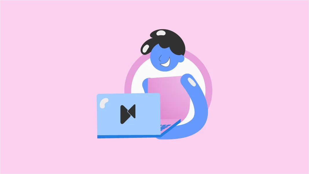Ilustração de pessoa feliz trabalhando no seu computador