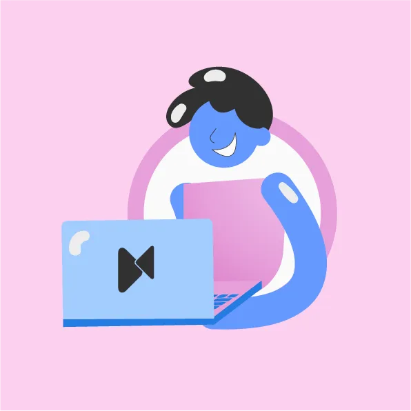 Ilustração de pessoa feliz trabalhando no seu computador