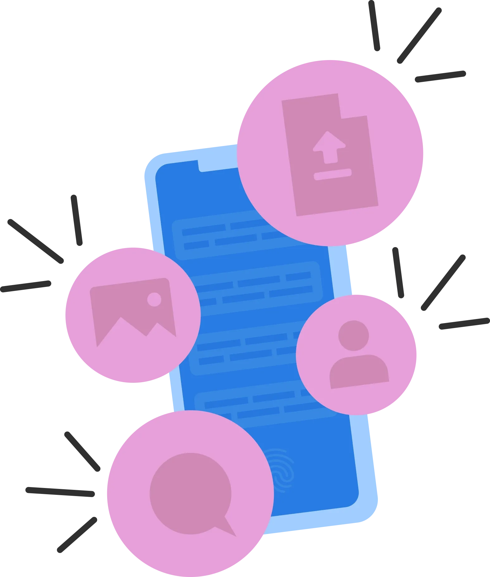 Folha de pagamento: ilustração de um celular e vários ícones