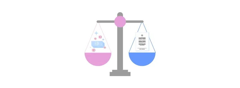 Pejotização: ilustração de uma balança equilibrando legislação e dinheiro